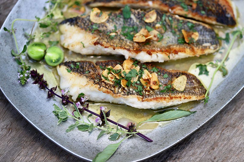 Black Sea Bass with Fresh Garlic-Lemon Butter, Cook the Vineyard