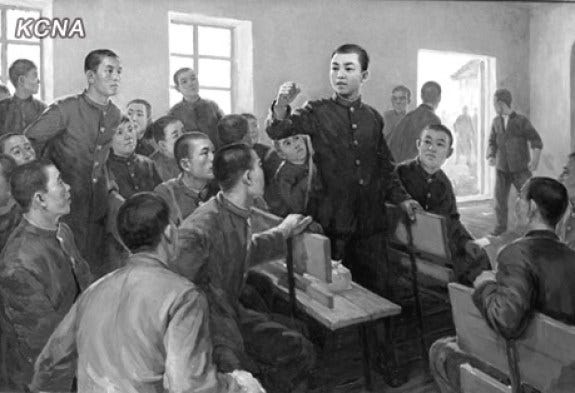 A young Kim Il-sung, lecturing his comrades. | Image: KCNA A young Kim Il-sung, lecturing his comrades. | Image: KCNA