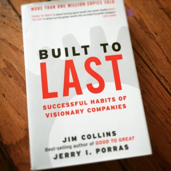 This image features the book Built to Last by Jim Collins and Jerry I. Porras, focused on the habits of enduring visionary companies. This image features the book Built to Last by Jim Collins and Jerry I. Porras, focused on the habits of enduring visionary companies.