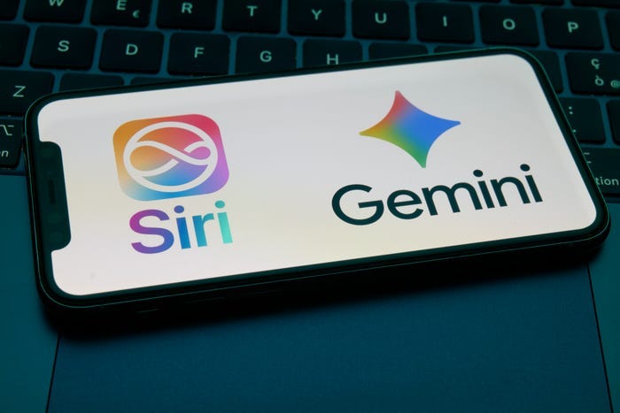 Siri and Gemini logos seen on an iPhone.