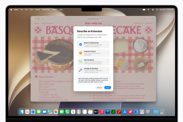 Describe an Extension allows users to create a custom Safari extension just by describing what they want. Describe an Extension allows users to create a custom Safari extension just by describing what they want.