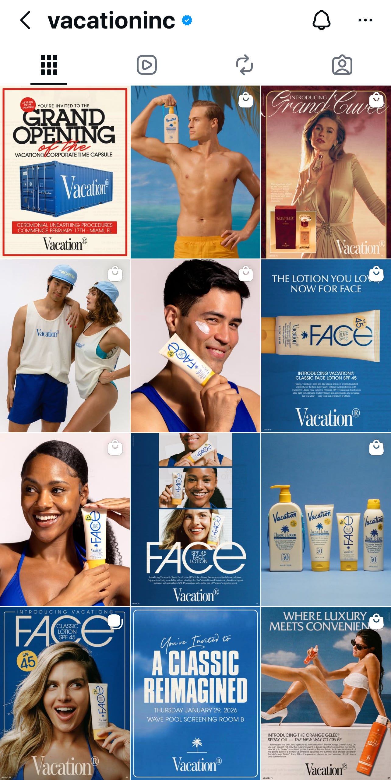 A screenshot of the Vacation® Instagram to show the nostalgia behind the brand which The Beauty Ed® loves