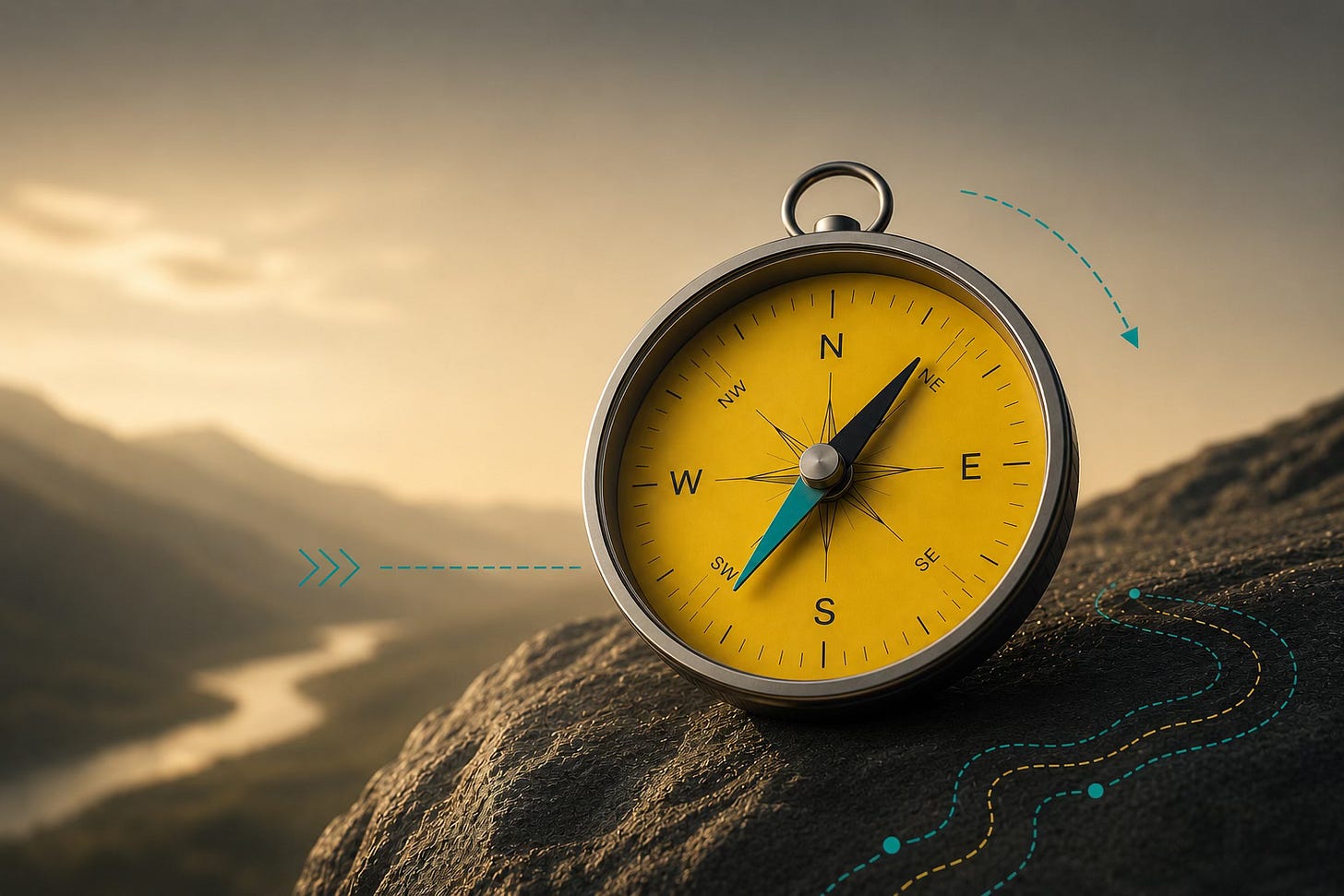 Bright yellow compass in an alien world Bright yellow compass in an alien world