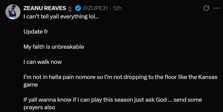 Kerby Joseph Twitter post addressing knee pain