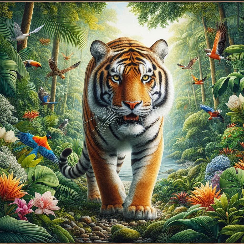 a bengal tiger in the style of audubon