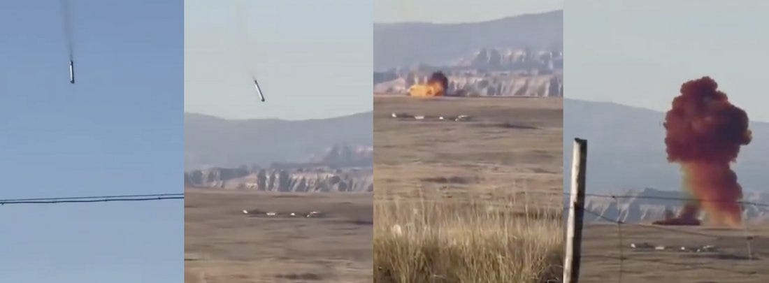 The Long March 2D Y92 vehicles’ first-stage booster falling in Guinan County, as seen from a distance.