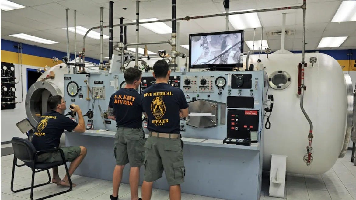 A decompression chamber for people with decompression sickness.