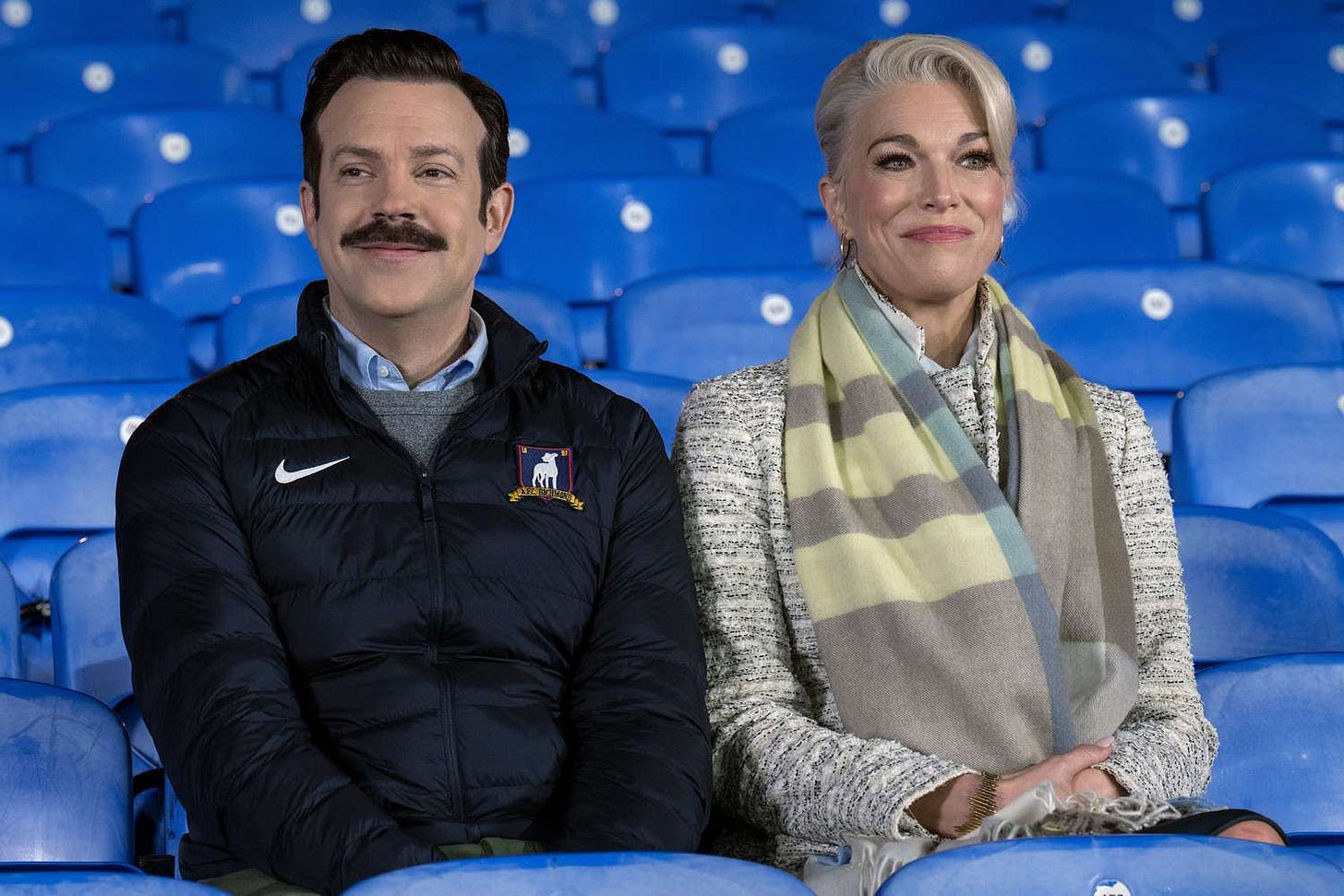 Ted Lasson and his boss Rebecca Welton enjoy an afternoon at the AFC Richmond stadium (non-romantic)
