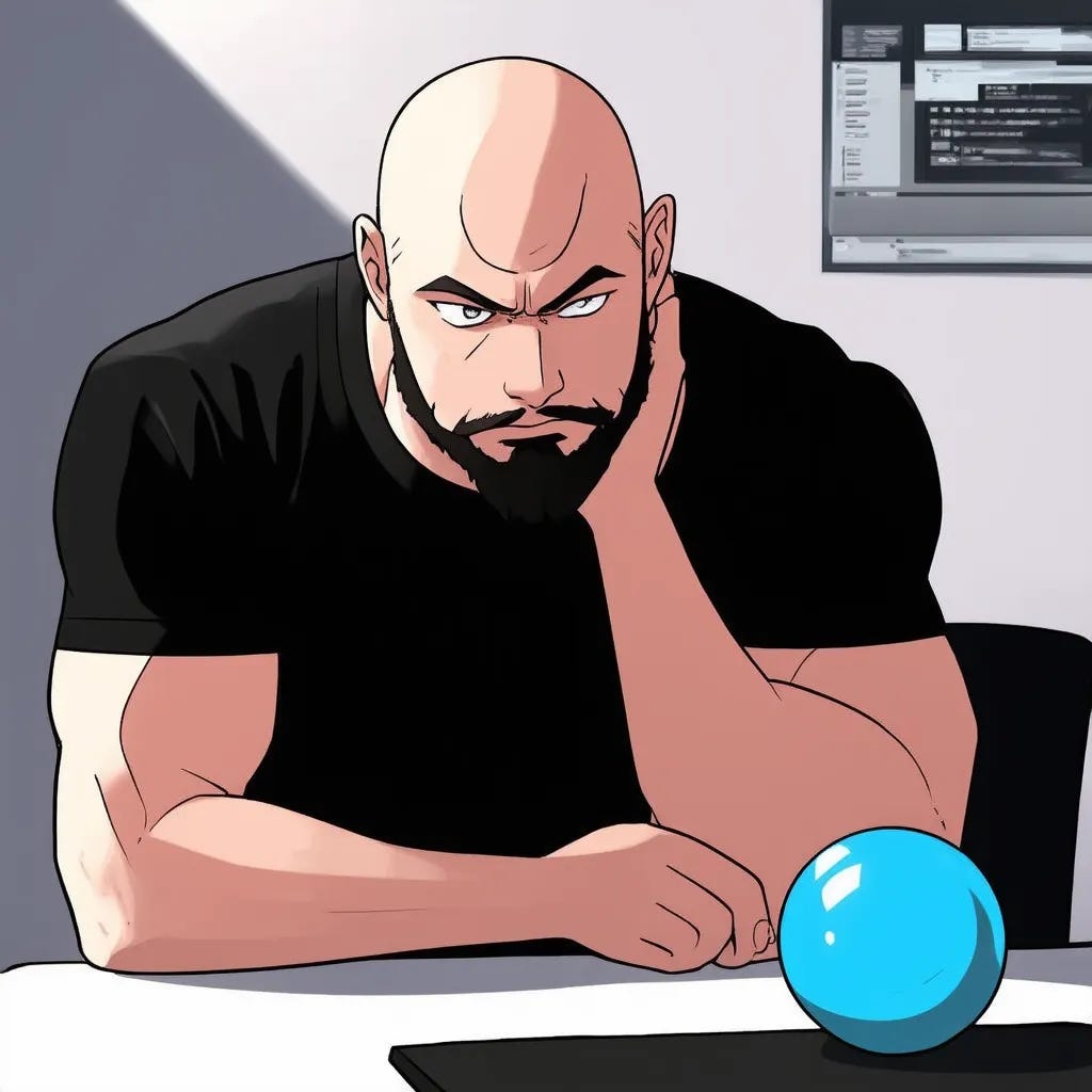 bald muscular man winning the battle over the mind