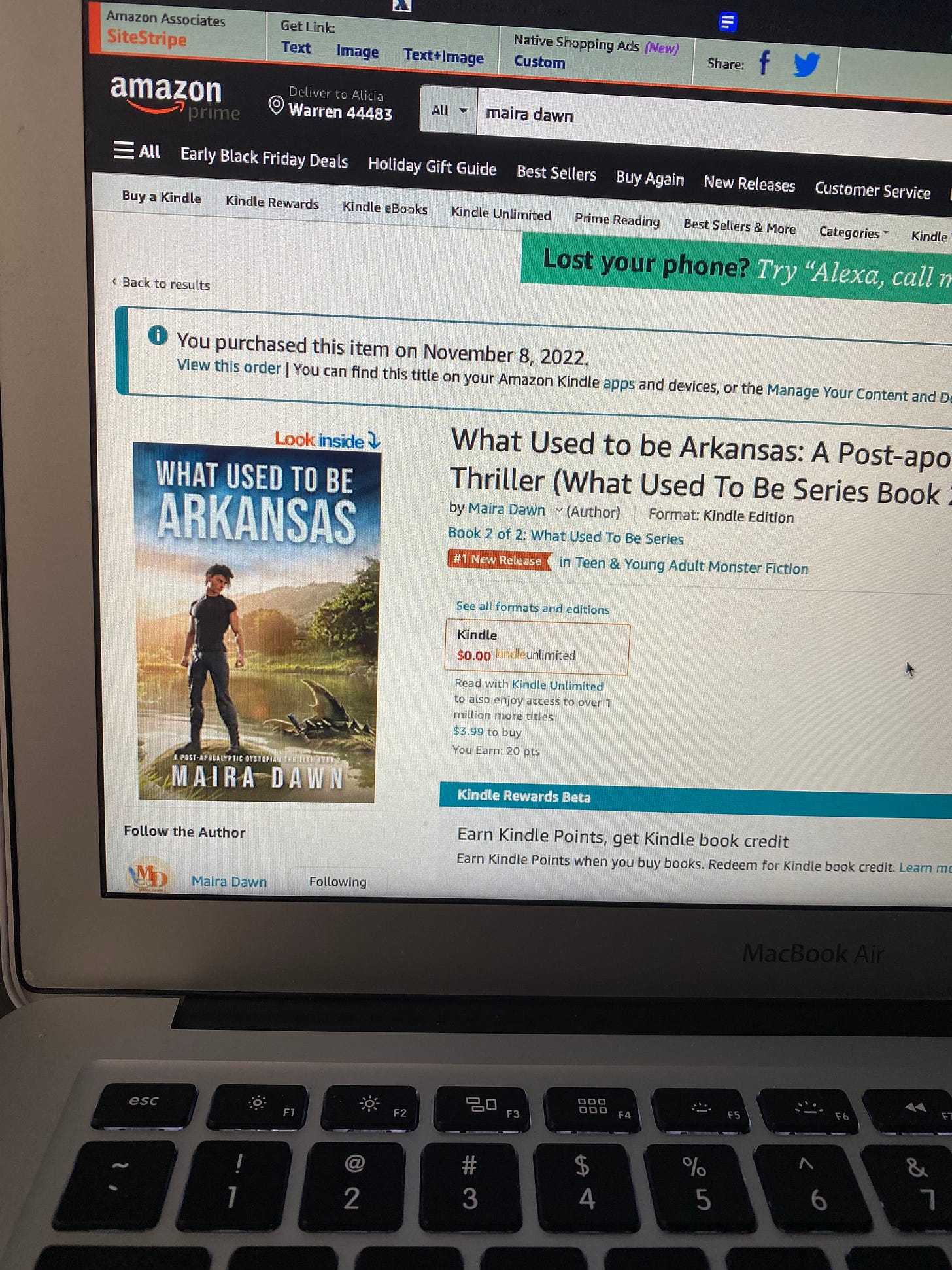 A novel entitled What Used to be Arkansas by Maira Dawn highlighting a # 1 New Release tag