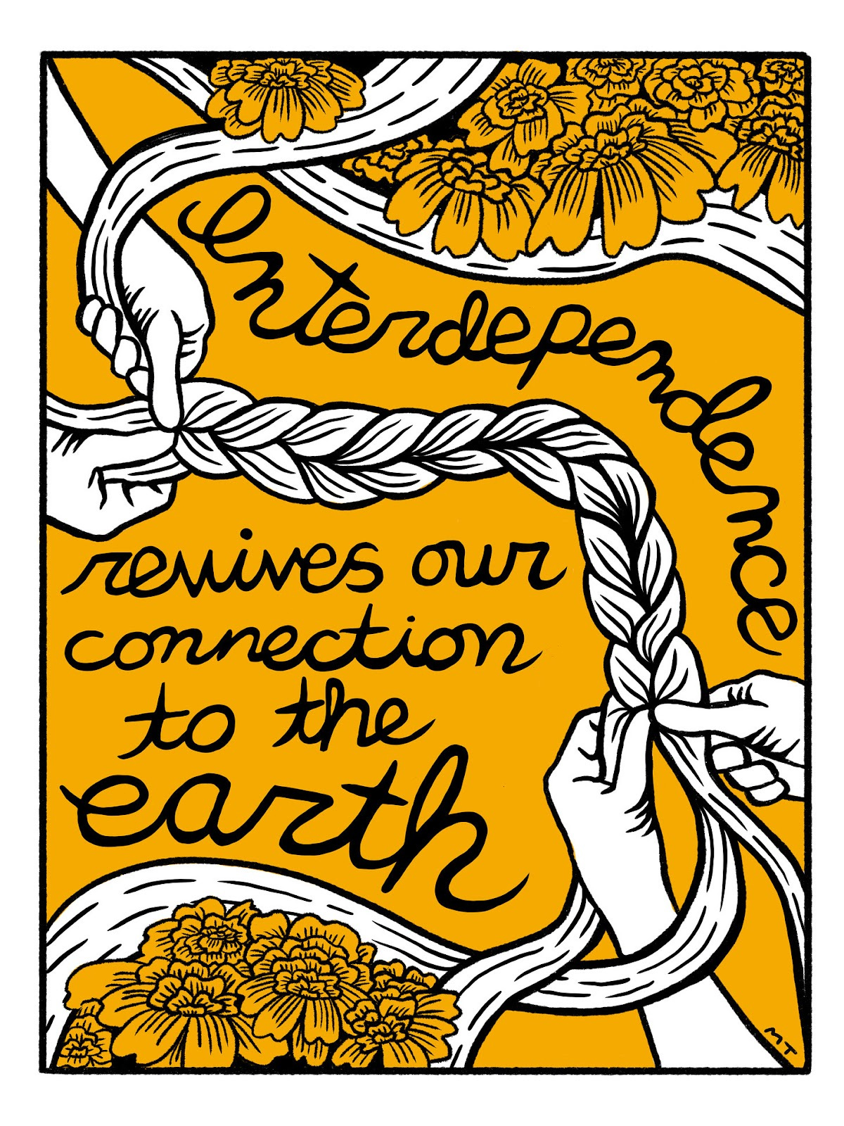 drawing of hands and a rope with the text "interdependence revives our connection to the eartth" drawing of hands and a rope with the text "interdependence revives our connection to the eartth"