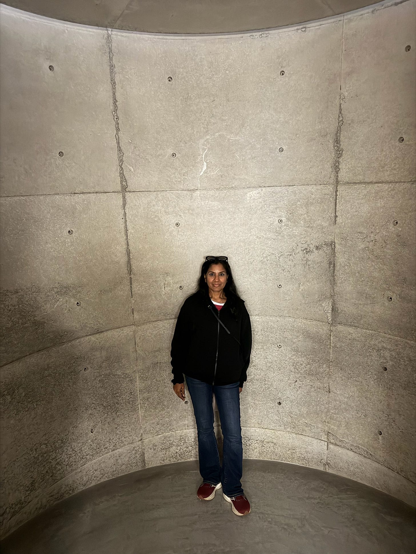 Image of author Standing in the subterranean silo of the Ando Museum.