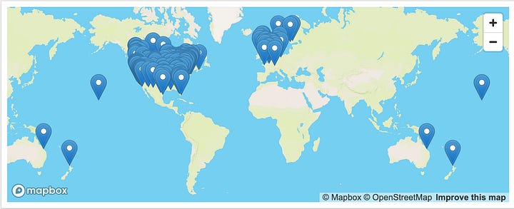 Images from Takedown Tesla: map of actions, marketing image for the protest, a man wearing an american flag themed outfit and a cyber truck made out of cardboards, with fake flames, know your protest rights from the ACLU, and a protest sign reading 'Sell your teslas dump your stock"
