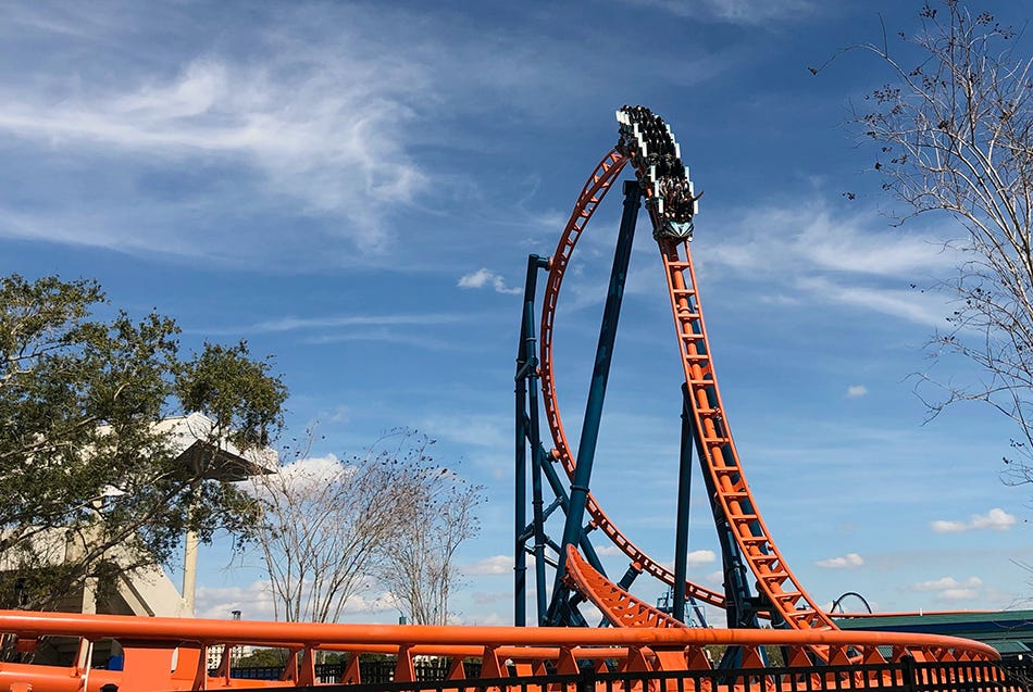 Ice Breaker coaster top hat tower at SeaWorld Orlando