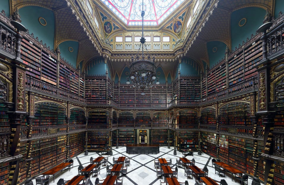 Royal Portuguese Cabinet of Reading, reading room, panorama Royal Portuguese Cabinet of Reading, reading room, panorama