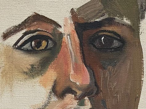 Detail images of eyes from Alice Neel paintings in the David Zwirner show At Home: Alice Neel in the Queer World
