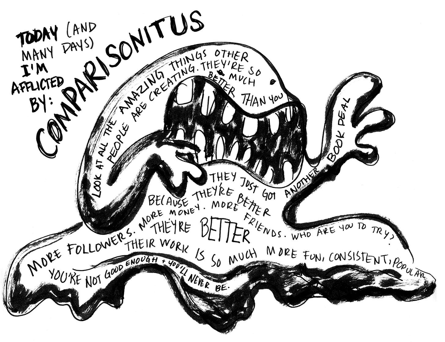 Comparisonitus monster in a diary comic by K. Woodman-Maynard.