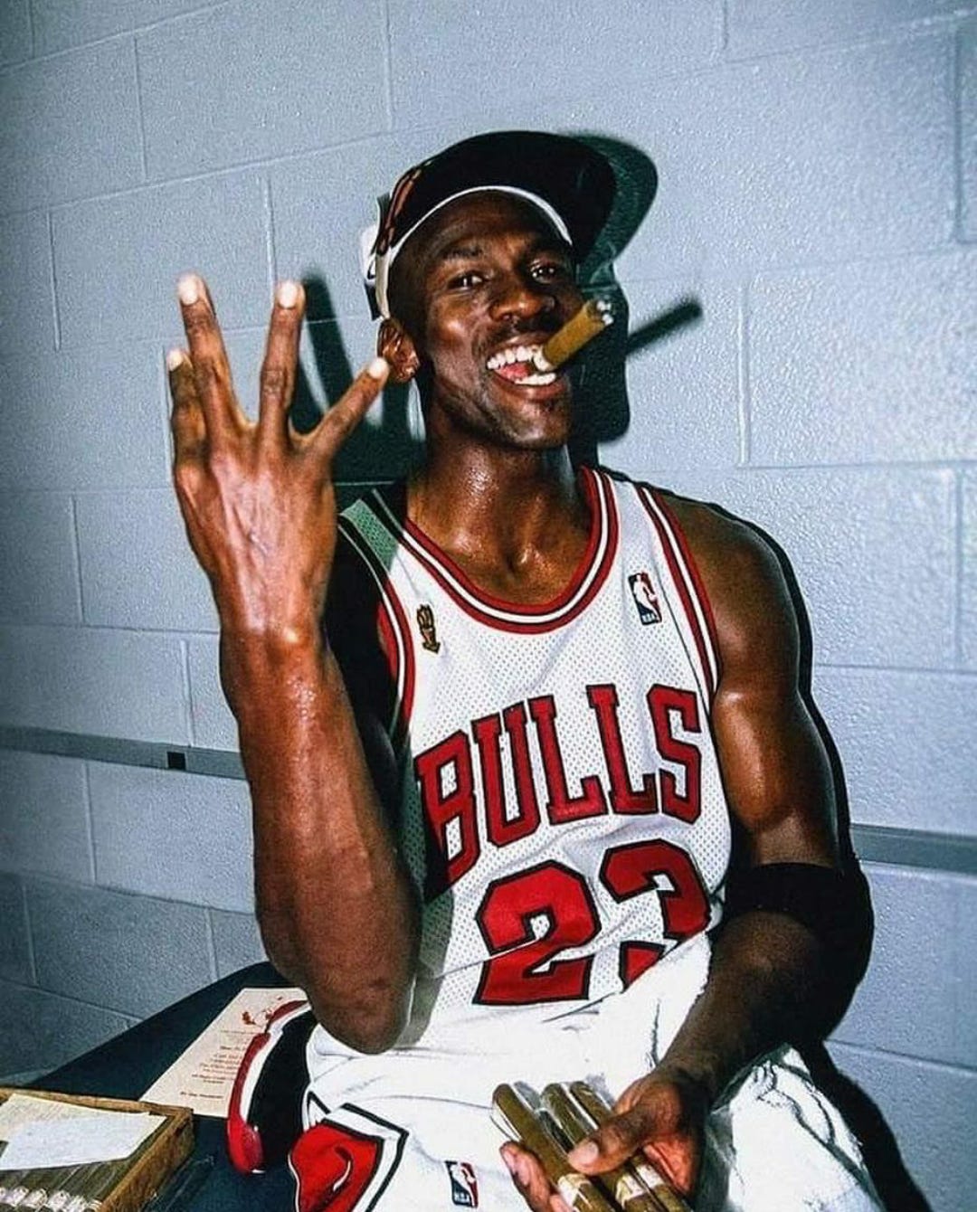 Michael Jordan celebrating with a cigar