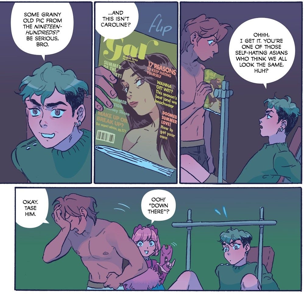 The character Virgil is interrogated by Sunny. After Virgil deflects a question, Sunny says Virgil should be tased.