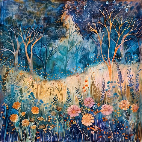Dog, lamp, meadow - Batik