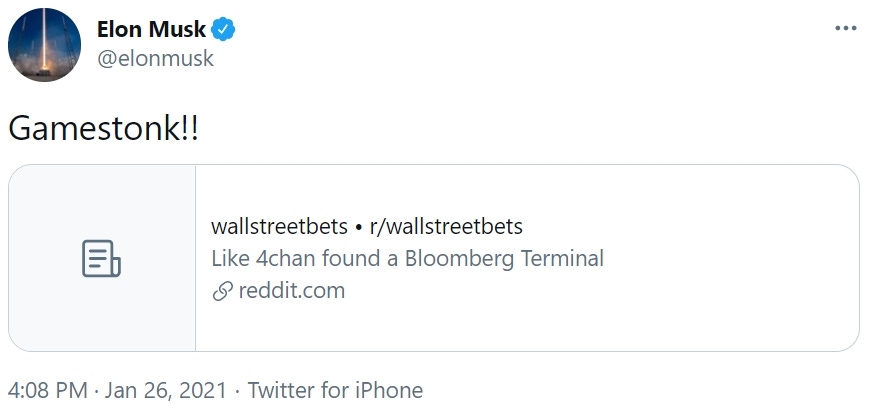 Gamestonk!! - Elon Musk's Tweet | WallStreetBets GameStop Short Squeeze |  Know Your Meme