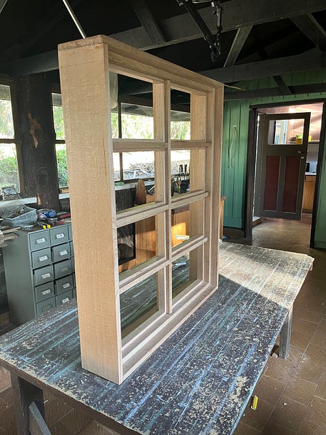 Three shots of windows being built