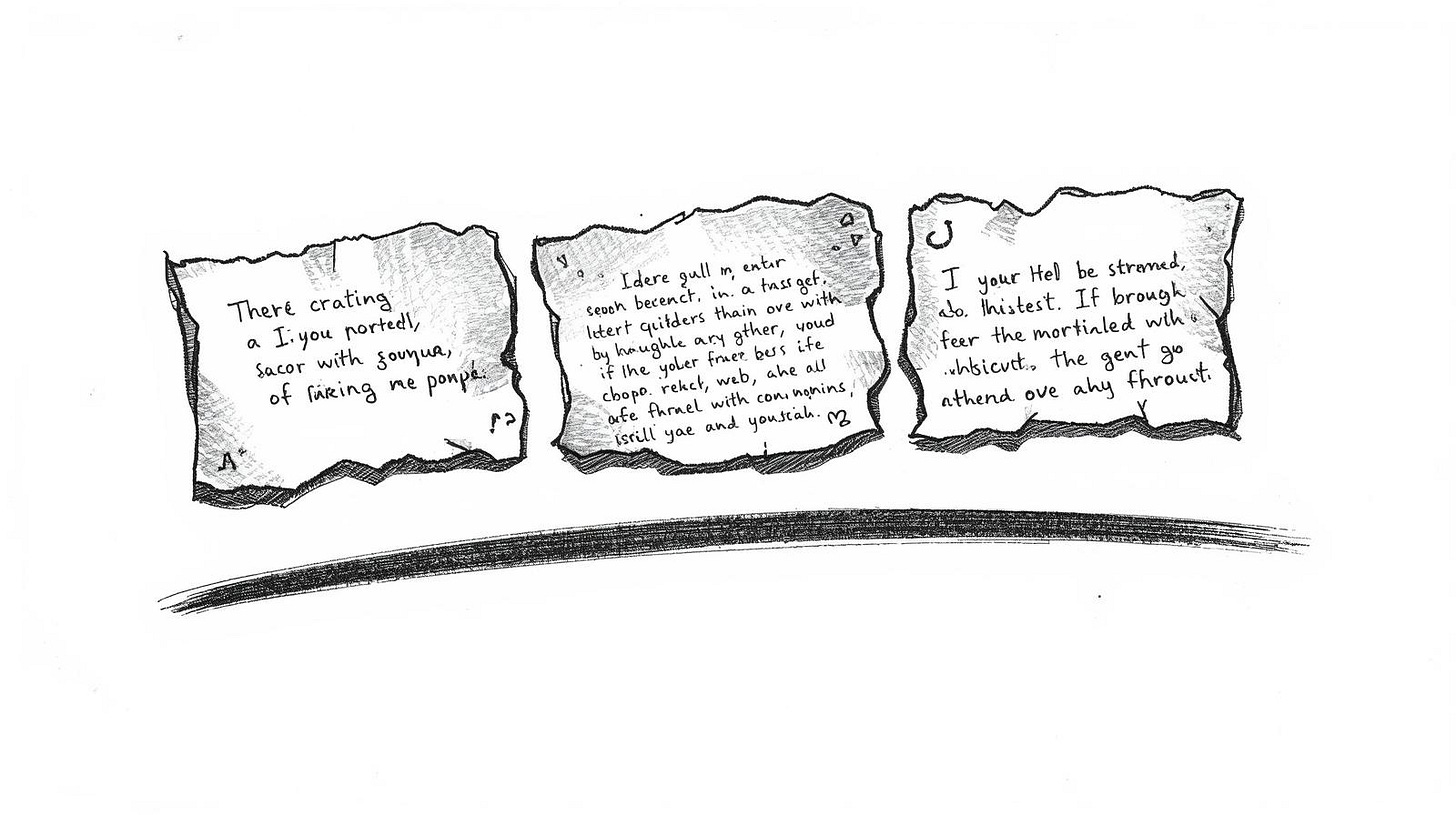 Three torn paper notes with different words connected by a single bold line underneath Three torn paper notes with different words connected by a single bold line underneath