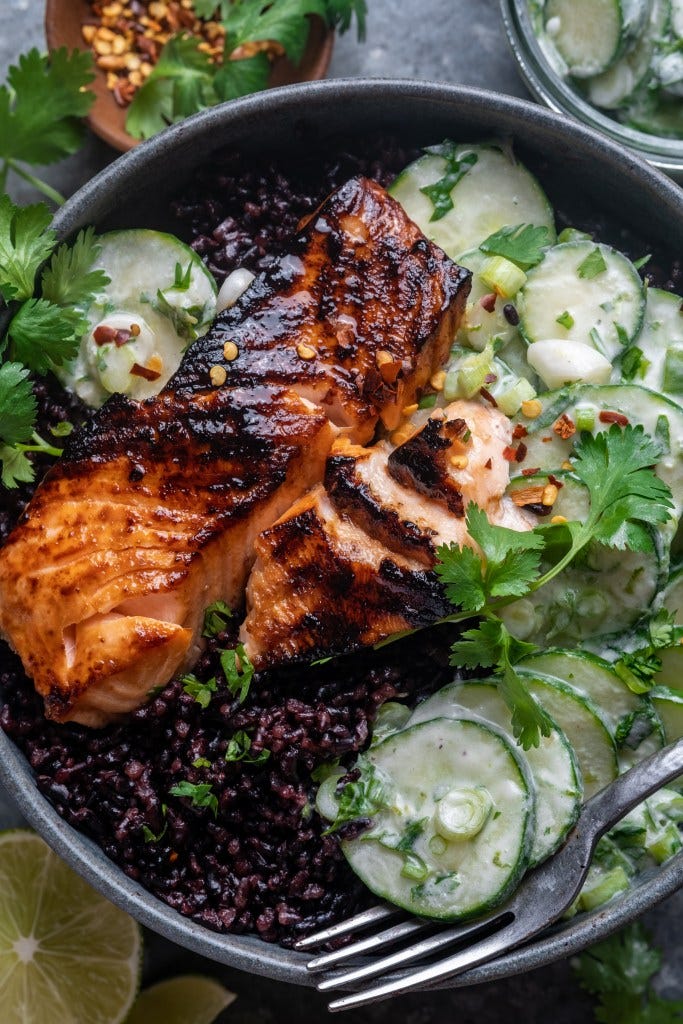 Blackened Miso Salmon with Creamy Coconut Cucumber Salad