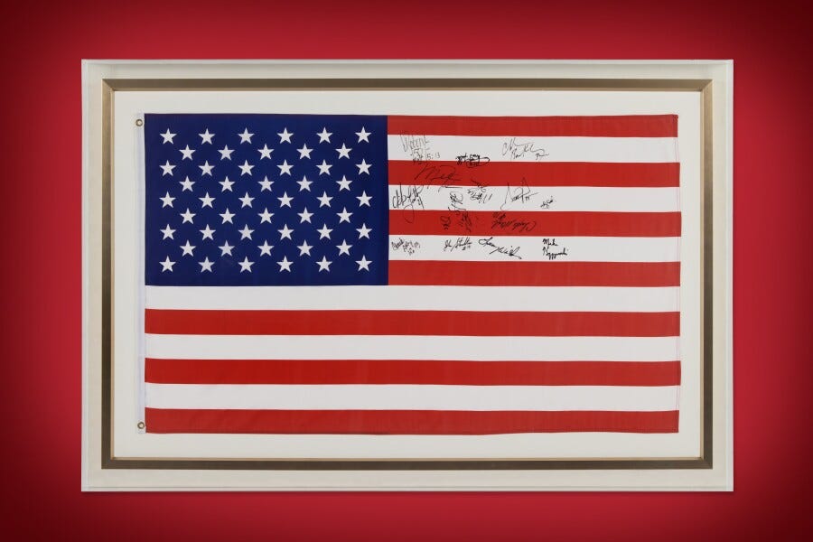 Michael Jordan 1992 Summer Olympics Gold Medal Ceremony Worn & Signed ‘Dream Team’ American Flag.jpg