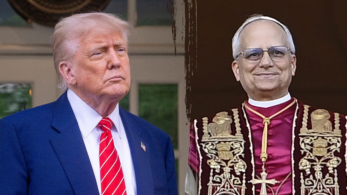 Trump, left; Pope Leo XIV, right Trump, left; Pope Leo XIV, right