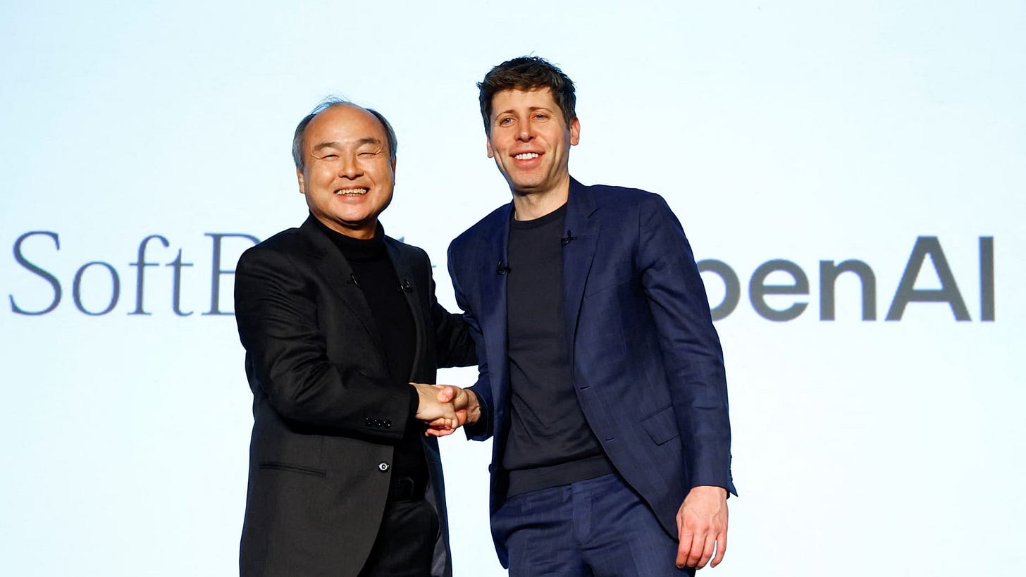 SoftBank CEO Masayoshi Son and OpenAI CEO Sam Altman attend an event to pitch AI for businesses in Tokyo, Japan February 3, 2025. REUTERS/Kim Kyung-Hoon