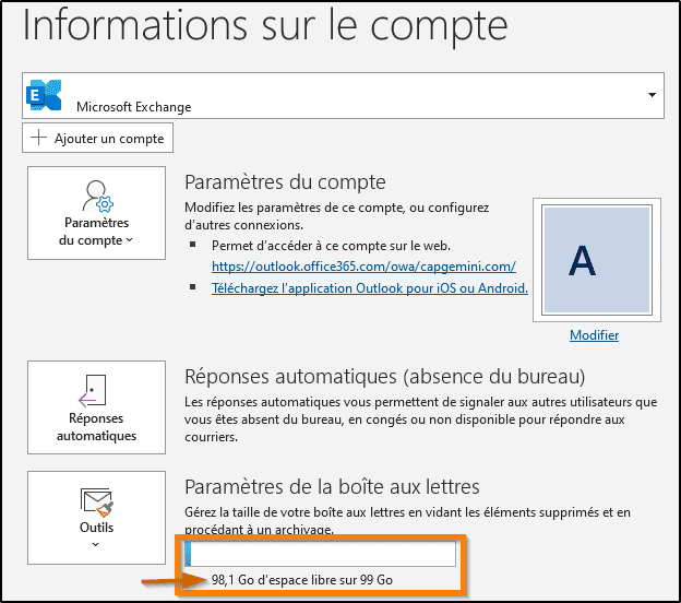 Les paramètres de la boîte aux lettres dans Outlook 365