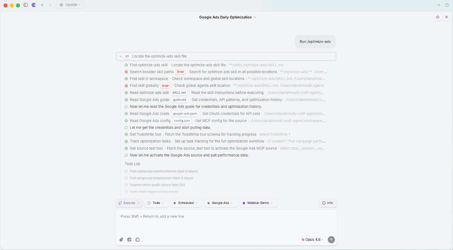 Craft Agents running 43 tool calls for Google Ads optimization Craft Agents running 43 tool calls for Google Ads optimization