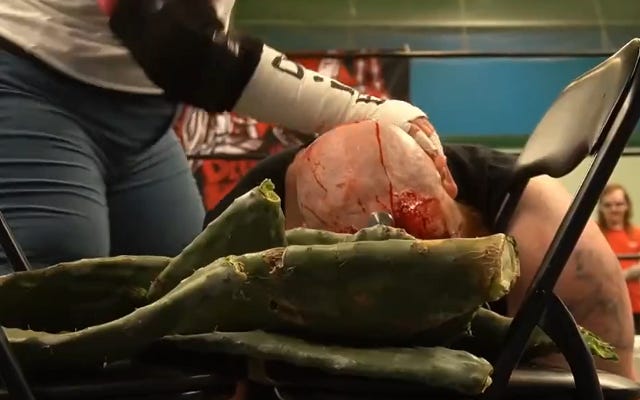 [Screenshot: Tremont's face in cacti]