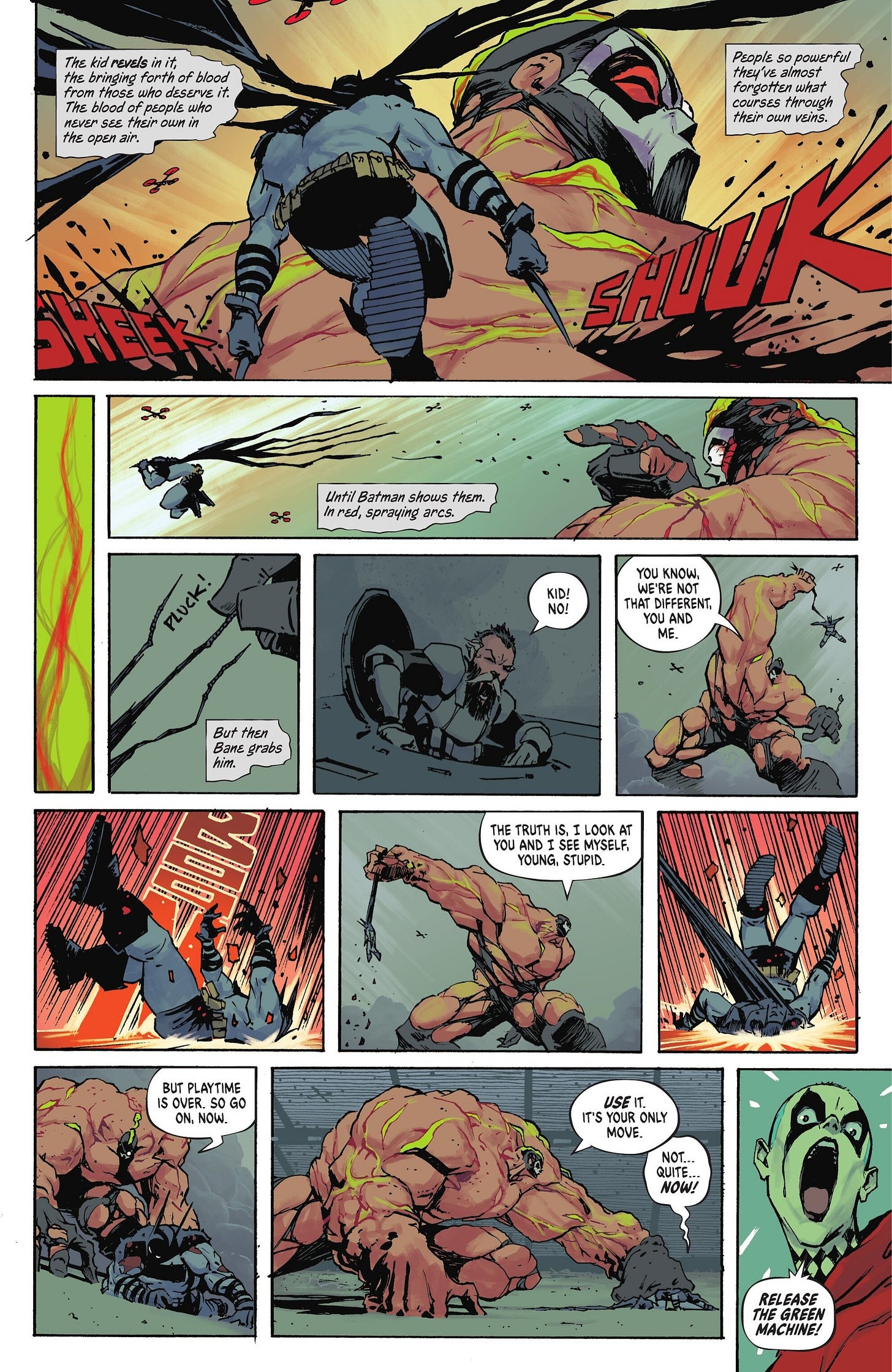 Bruce Wayne mutilates Bane in Absolute Batman 14.