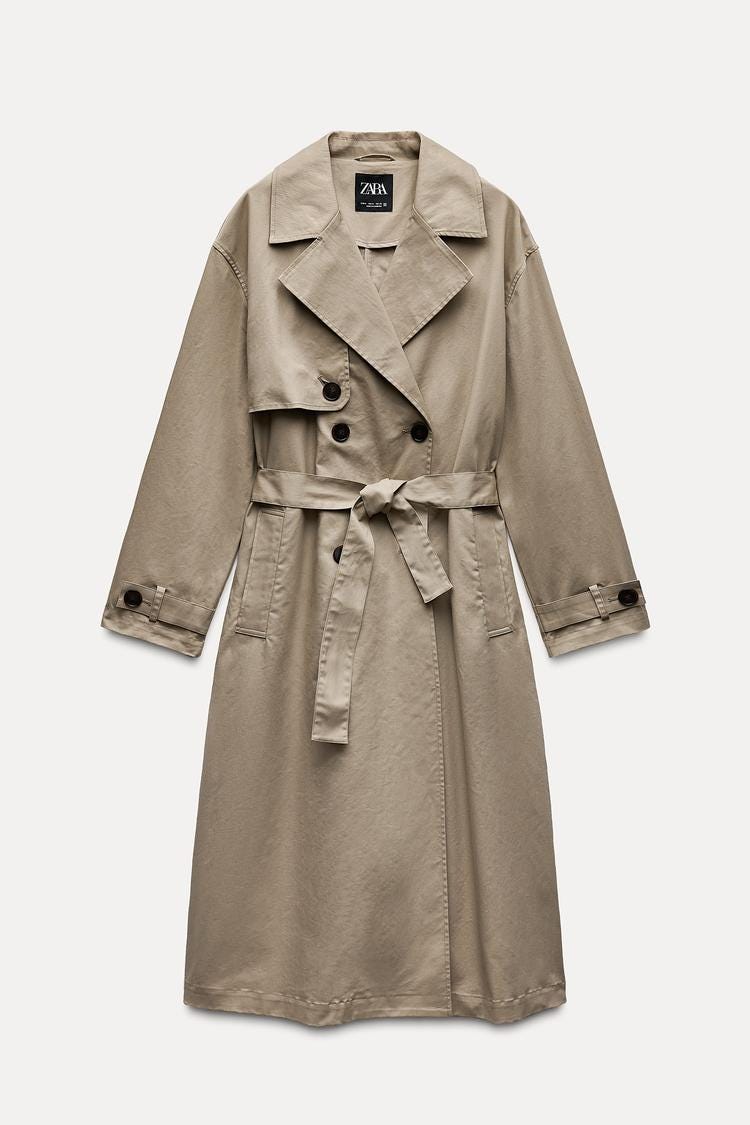 Zara LONG BELTED TRENCH COAT - Beige - Image 4