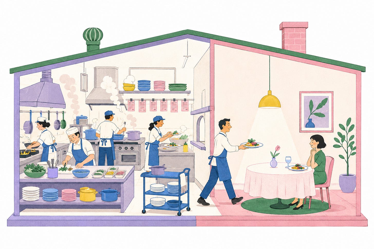 Decorative image showing woman being served breakfast in a restaurant