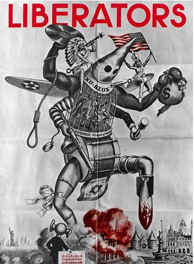 Tristin Hopper on X: "Anti-American propaganda poster from #WWII. I'm  surprised beautiful-leg-Klan-hood-monster hasn't gotten his own movie  http://t.co/9K2wFLT5uP" / X