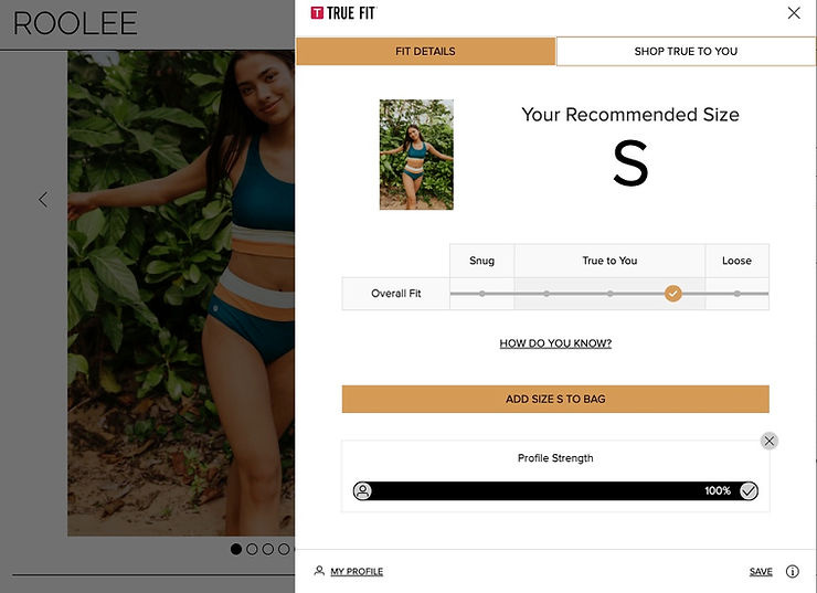 TrueFit size recommendation TrueFit size recommendation