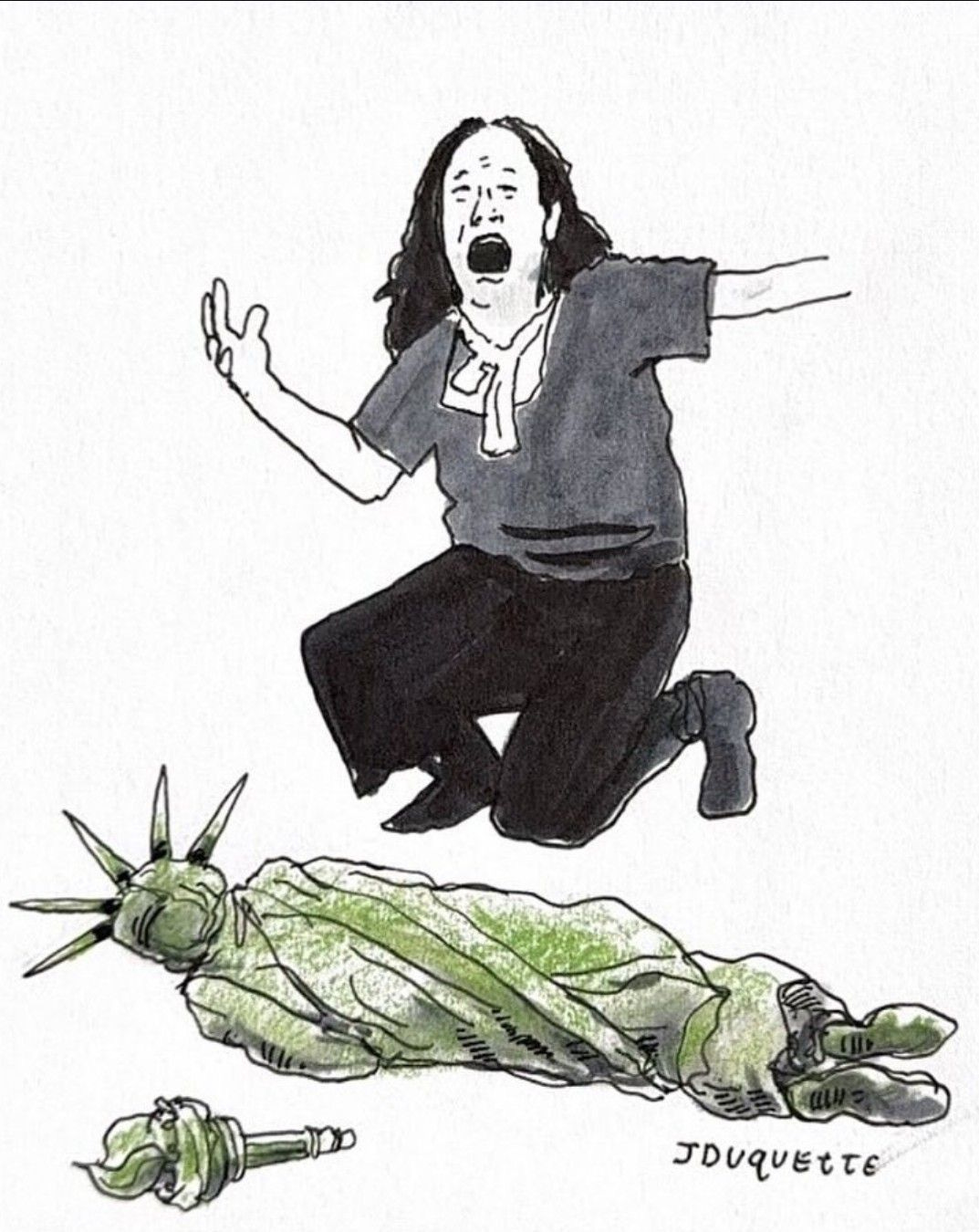 May be a doodle of the Statue of Liberty and text that says 'JDUQUETTE'