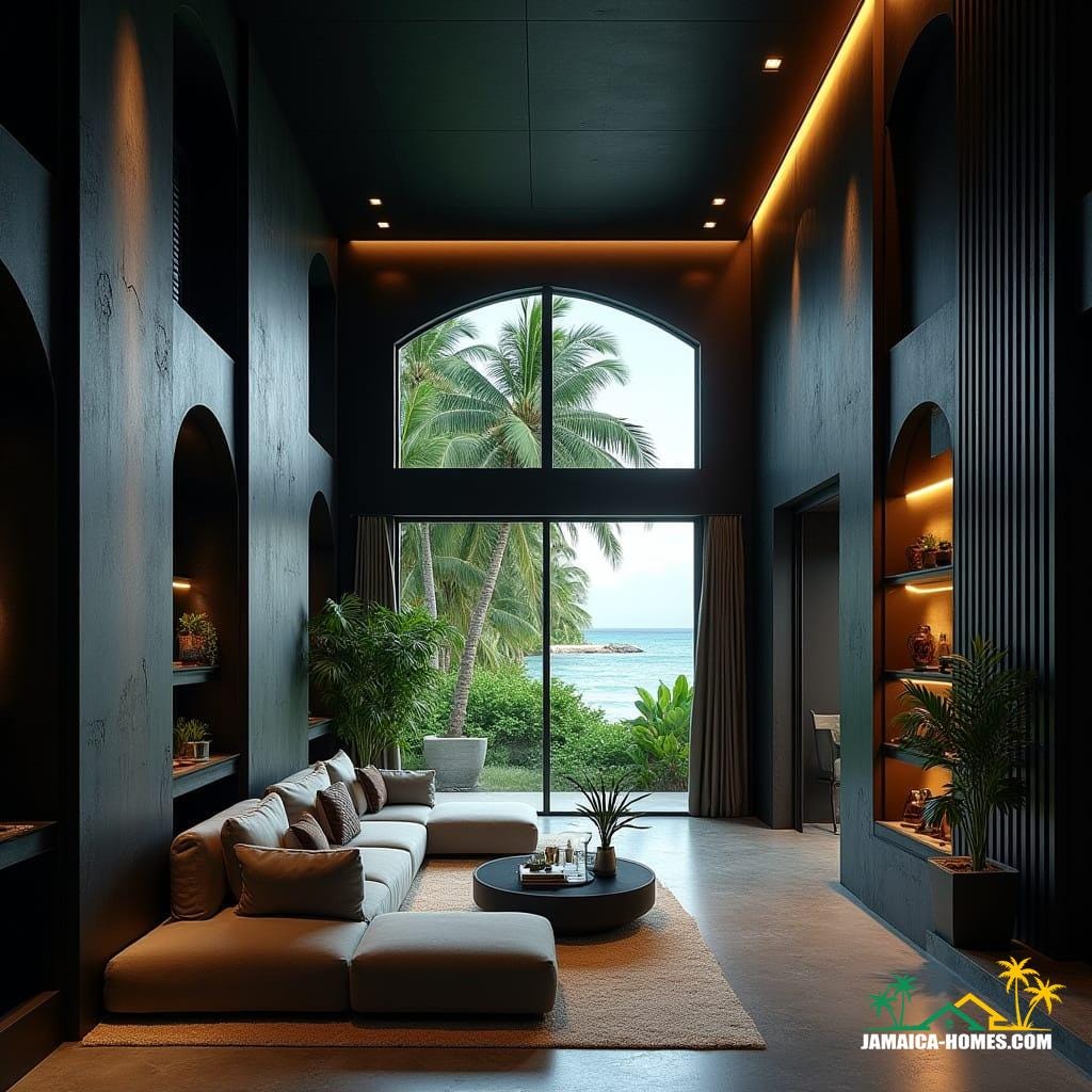 A luxurious modern Gothic-inspired interior in a Caribbean cottage