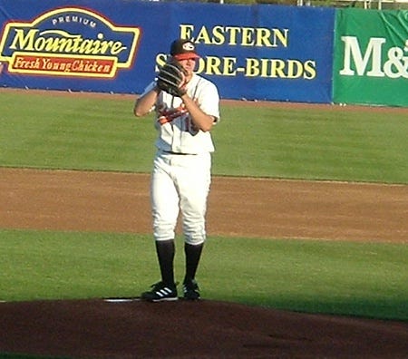 Delmarva pitcher Chorye Spoone begins to deliver a pitch in a May 3rd contest against Lakewood. Delmarva pitcher Chorye Spoone begins to deliver a pitch in a May 3rd contest against Lakewood.
