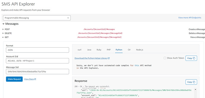 API Explorer in the console.