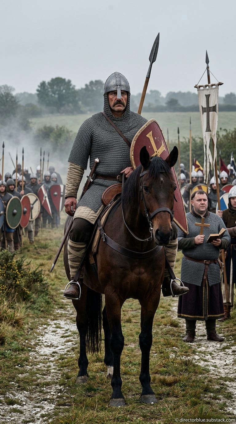 IMAGE PROMPT FOR HISTORIC REENACTMENT EDUCATIONAL SERIES BATTLE OF HASTINGS 1066 9x16 verticalportrait photographic hyper-realistic early morning cold light with low mist Eustace II Count of Boulogne a broad-shouldered powerfully built ma_image_1 IMAGE PROMPT FOR HISTORIC REENACTMENT EDUCATIONAL SERIES BATTLE OF HASTINGS 1066 9x16 verticalportrait photographic hyper-realistic early morning cold light with low mist Eustace II Count of Boulogne a broad-shouldered powerfully built ma_image_1