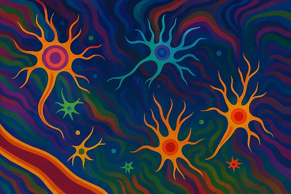 psychedelic brain cells, no text, landscape orientation