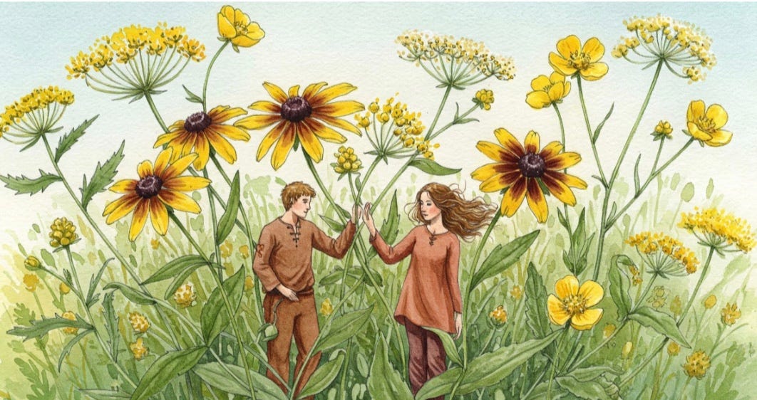 Image illustrating human and native plant interconnections in life, Image illustrating human and native plant interconnections in life,
