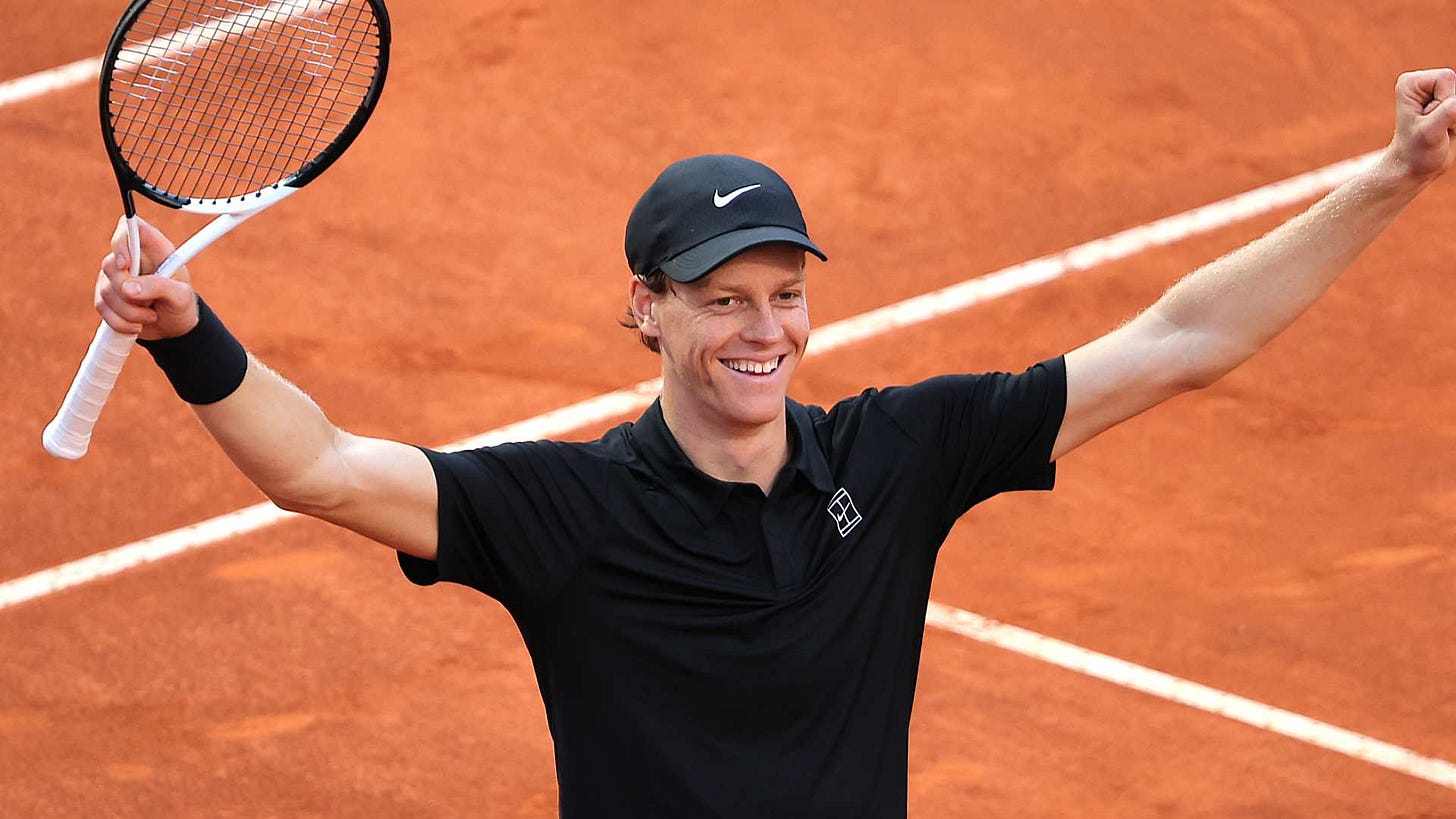 Jannik Sinner celebrates after winning the Rome crown. Jannik Sinner celebrates after winning the Rome crown.