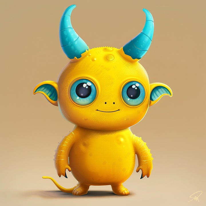 Portrait of a viking and a yellow alien with blue horns