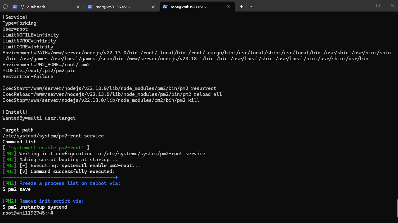 PM2 startup command output. PM2 startup command output.