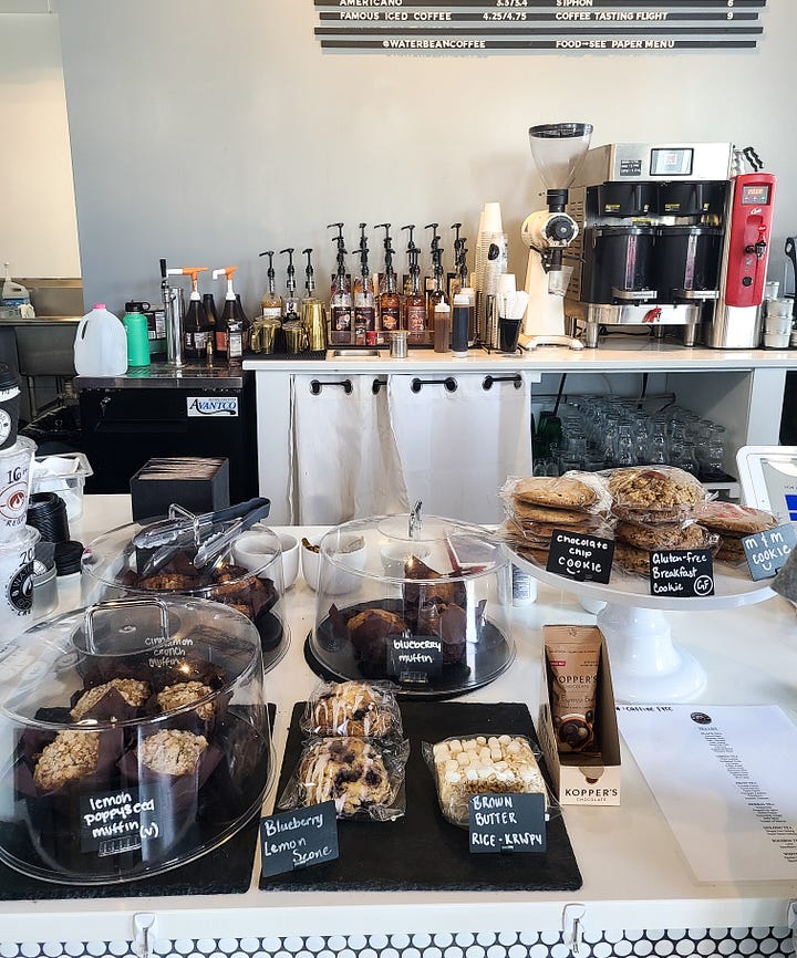 Waterbean Coffee order counter and baked goods display